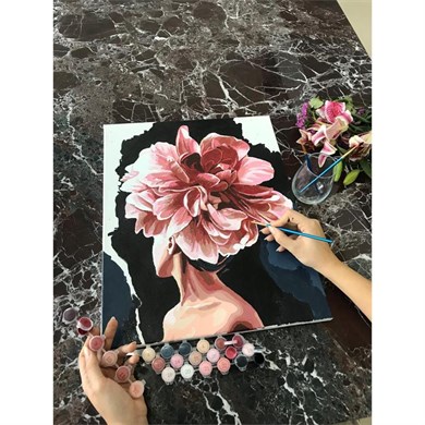 Çiçeklenmek Topuz Sayılarla Boyama Seti(40x50 cm Tuval Şasesine Gerili)