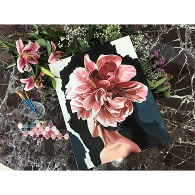 Çiçeklenmek Topuz Sayılarla Boyama Seti(40x50 cm Tuval Şasesine Gerili)