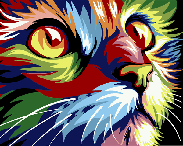 Renkli Kedi Sayılarla Boyama Seti 40x50 cm (Tuvale Gerili)