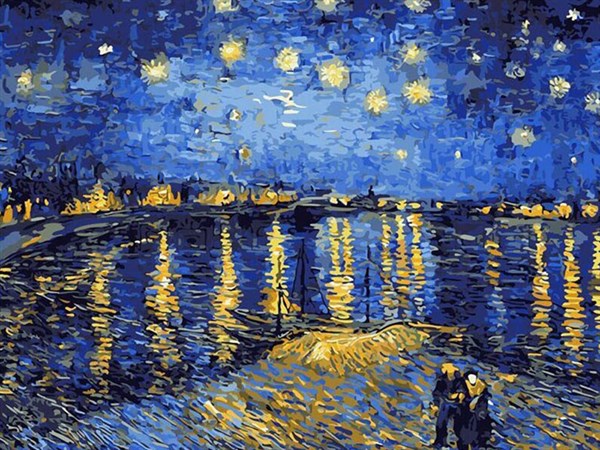 Van Gogh Ren Nehrinde Yıldızlı Geceler Sayılarla Boyama Seti 40x50 cm (Tuvale Gerili)