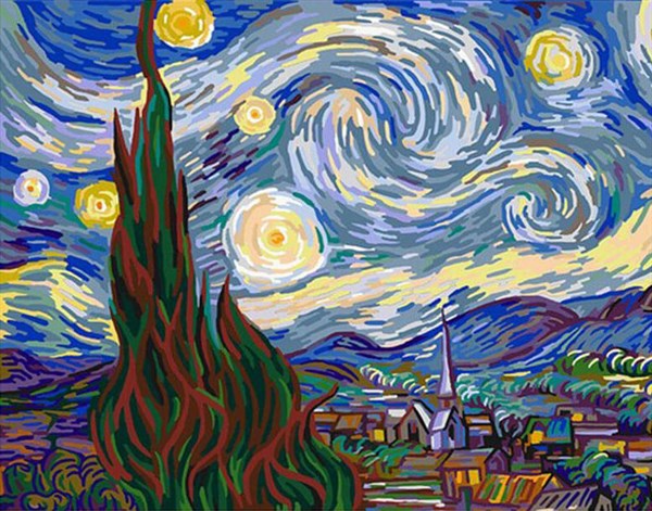 Van Gogh Yıldızlı Geceler Sayılarla Boyama Seti 40x50 cm (Tuvale Gerili)